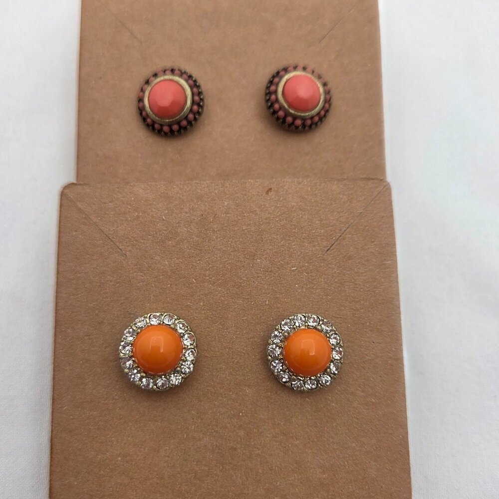✨ Vintage Earring Bundle: Coral Boho & Orange Crystal Studs